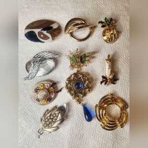 Gold-Tone & Blue Drop Decorative Brooch - Women's Jewelry